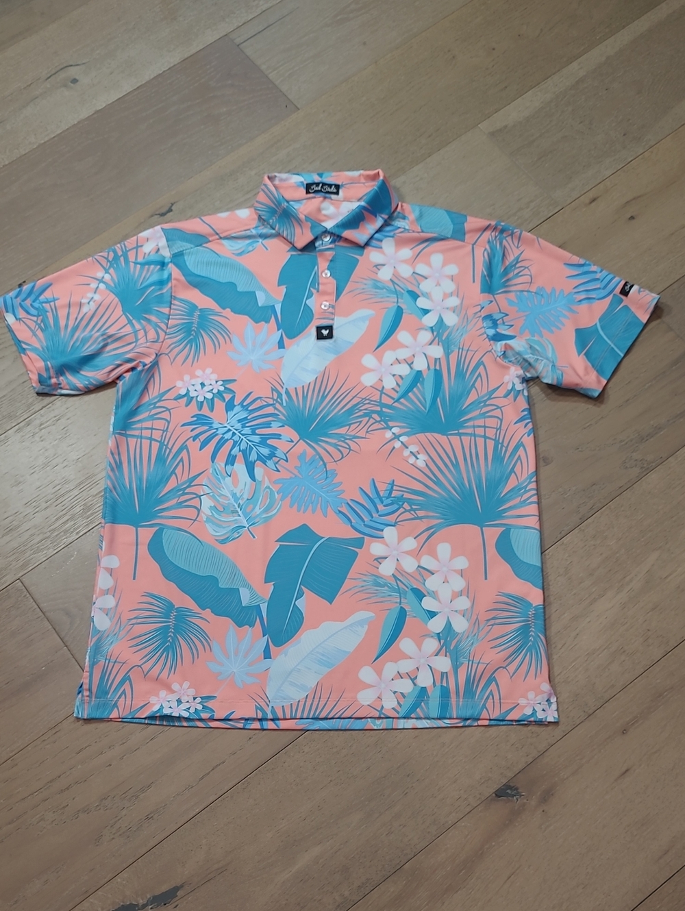 EUC Bad Birdie Golf Polo Shirt Men's sz XL Pink/Blue Floral 1/4 Button Shirt